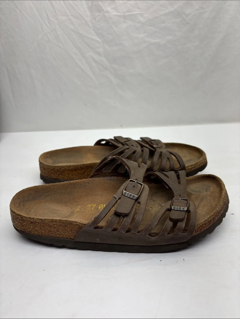 Birkenstock Women’s Brown Leather Double-Buckle Slide Sandals, SZ 6, box 23